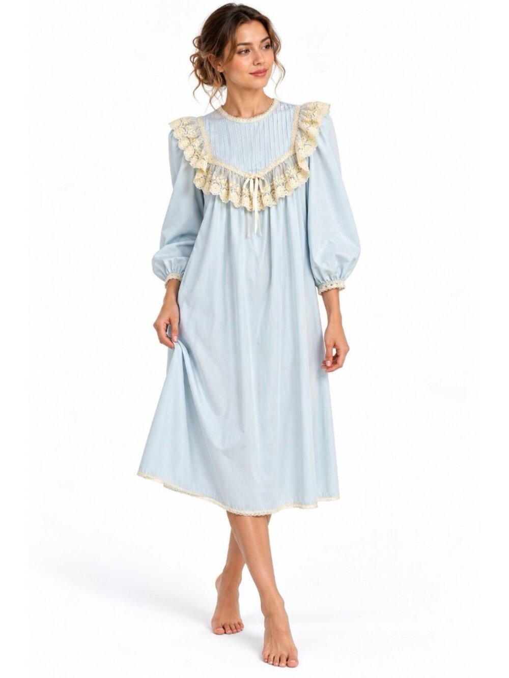 vintage 70s CHRISTIAN DIOR nightgown sleepwear petite XS XSP blue lace luxury